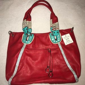 Red LANY purse with jewels, vegan leather, NWT